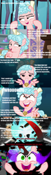 Size: 800x2700 | Tagged: safe, edit, edited screencap, screencap, cozy glow, king sombra, oc, oc:tiara ultima, pegasus, pony, g4, school raze, the crystal empire, colored horn, comic, cozy glow is best facemaker, cozy ultima, crazy glow, curved horn, disembodied horn, equestria is doomed, female, filly, help me, hilarious in hindsight, horn, i'm being held against my will my address is 123-help, insanity, meme, oh crap, possessed, pure concentrated unfiltered evil of the utmost potency, pure unfiltered evil, screencap comic, severed horn, sombra horn, sombra's horn, tiara ultima, xk-class end-of-the-world scenario