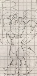 Size: 645x1301 | Tagged: safe, artist:littlenaughtypony, pacific glow, earth pony, pony, g4, armpits, female, graph paper, mare, pink coat, sketch, solo, traditional art