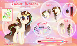 Size: 1219x720 | Tagged: safe, artist:crystalraimbow, oc, oc only, oc:colour diamond, pony, unicorn, female, mare, reference sheet, solo