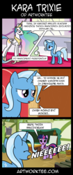 Size: 850x2020 | Tagged: safe, artist:drawponies, edit, princess celestia, trixie, twilight sparkle, alicorn, pony, unicorn, g4, comic, female, mare, polish, translation, translator:lyokoheros, twilight sparkle (alicorn)