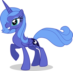 Size: 6011x5877 | Tagged: safe, artist:illumnious, edit, editor:slayerbvc, vector edit, princess luna, alicorn, pony, g4, .ai available, absurd resolution, accessory-less edit, bare hooves, cute, female, fresh princess of friendship, happy, mare, missing accessory, raised hoof, s1 luna, simple background, solo, transparent background, vector