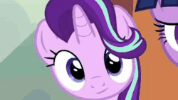 Size: 1000x562 | Tagged: safe, edit, editor:axal-5, screencap, starlight glimmer, twilight sparkle, alicorn, pony, unicorn, g4, the crystalling, animated, blinking, cute, female, gif, glimmerbetes, heart attack, mare, monty python, monty python and the holy grail, smiling, solo focus, talking, terry gilliam, twilight sparkle (alicorn)