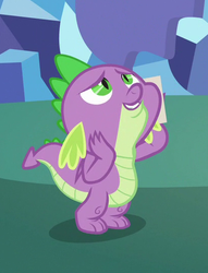 Size: 412x540 | Tagged: safe, screencap, spike, dragon, g4, my little pony best gift ever, cropped, male, smiling, solo, winged spike, wings