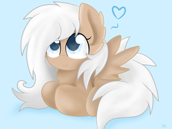 Size: 1024x764 | Tagged: safe, artist:enviaart, oc, oc only, oc:dubbi knight, pegasus, pony, blue background, female, mare, prone, simple background, solo