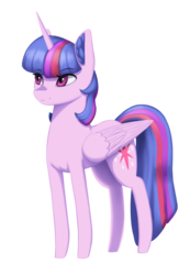 Size: 2500x3604 | Tagged: safe, artist:mrscroup, twilight sparkle, oc, alicorn, pony, g4, alternate eye color, ear fluff, female, high res, horn, mare, simple background, smiling, solo, standing, three quarter view, transparent background, twilight sparkle (alicorn), wings