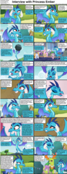 Size: 1282x3304 | Tagged: safe, edit, edited screencap, screencap, clever musings, princess ember, spike, strawberry scoop, summer meadow, thorax, violet twirl, changedling, changeling, dragon, pony, comic:celestia's servant interview, g4, school daze, school raze, triple threat, background pony, caption, cs captions, dragoness, female, friendship student, interview, king thorax, male