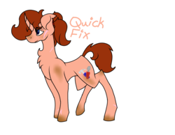 Size: 900x700 | Tagged: safe, artist:shippingtrash, oc, oc only, oc:quick fix (ice1517), pony, unicorn, chest fluff, cut, dirt, female, mare, redesign, simple background, solo, transparent background