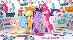 Size: 1369x769 | Tagged: safe, screencap, applejack, fluttershy, pinkie pie, rainbow dash, rarity, twilight sparkle, alicorn, earth pony, pegasus, pony, unicorn, g4, season 7, bipedal, cropped, crossed arms, crossed hooves, female, fresh princess and friends' poses, fresh princess of friendship, lidded eyes, looking at you, mane six, mare, pose, standing, swag, twilight sparkle (alicorn), wings