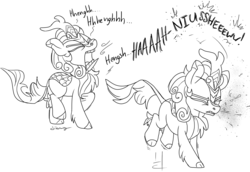 Size: 11773x8103 | Tagged: safe, artist:silverwing, autumn blaze, kirin, g4, sounds of silence, absurd resolution, comic, female, fetish, jumping, monochrome, movement, mucus, nostril flare, nostrils, pre sneeze, simple background, sketch, sneeze cloud, sneezing, sneezing fetish, snot, solo, white background