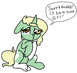 Size: 508x484 | Tagged: safe, artist:nootaz, oc, oc only, oc:lucky suzie, hybrid, pony, unicorn, freckles, parent:oc:anon, simple background, solo, speech bubble, teary eyes, transparent background