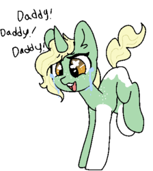 Size: 397x443 | Tagged: safe, artist:nootaz, oc, oc only, oc:lucky suzie, pony, unicorn, crying, parent:oc:anon, ponified satyr, simple background, solo, transparent background