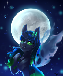 Size: 1563x1900 | Tagged: safe, artist:kitsunehino, oc, oc only, changeling, changeling oc, full moon, moon, solo, ych result