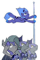 Size: 600x900 | Tagged: safe, artist:whateverbender, princess luna, oc, oc:grey mouse, alicorn, bat pony, pony, g4, :t, adorkable, animated, armor, bat pony oc, cute, derp, dork, female, flag pole, frame by frame, frown, funny, gif, guardsmare, hoof shoes, jewelry, lidded eyes, loop, lunabetes, majestic as fuck, male, mare, night guard, nose wrinkle, regalia, royal guard, s1 luna, salute, scrunchy face, serious, serious face, silly, silly pony, simple background, sitting, spread wings, squigglevision, stallion, wat, white background, wide eyes, wind, wing fluff, wings