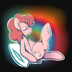 Size: 1280x1280 | Tagged: safe, artist:php17, pinkie pie, earth pony, pony, g4, earbuds, eyes closed, female, music player, pillow, profile, solo