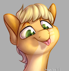Size: 1162x1200 | Tagged: safe, artist:rrd-artist, oc, oc only, earth pony, pony, :p, cute, gray background, not applejack, silly, simple background, solo, tongue out