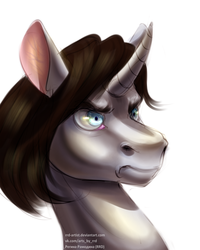 Size: 1600x2000 | Tagged: safe, artist:rrd-artist, oc, oc only, pony, unicorn, curved horn, frown, horn, male, simple background, solo, stallion, white background