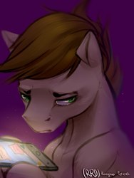 Size: 1500x2000 | Tagged: safe, artist:rrd-artist, oc, oc only, earth pony, pony, cellphone, phone, sad, simple background, smartphone, solo, teary eyes
