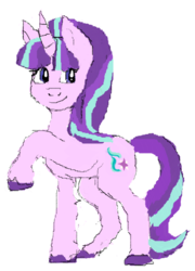 Size: 379x525 | Tagged: safe, artist:rudy, starlight glimmer, pony, unicorn, g4, colored hooves, colored sketch, female, looking at something, mare, raised hoof, s5 starlight, simple background, sketch, smiling, solo, unshorn fetlocks, white background