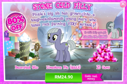 Size: 1032x685 | Tagged: safe, gameloft, limestone pie, marble pie, earth pony, pony, g4, my little pony: magic princess, advertisement, costs real money, cute, gem, introduction card, limabetes, out of character, smiling, when she smiles, why gameloft why
