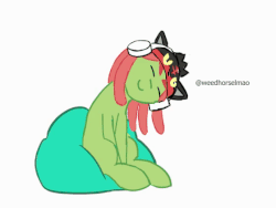 Size: 560x420 | Tagged: safe, artist:rigamortis_man, tree hugger, pony, g4, animated, beanbag chair, dreadlocks, eyes closed, frame by frame, gif, gift art, green, headphones, litten hat, loopable, red, solo, vibing