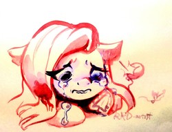Size: 1280x980 | Tagged: safe, artist:rrd-artist, pinkie pie, pony, g4, balloon, balloon popping, crying, female, horseshoes, needle, pinkamena diane pie, popping, sad, solo, traditional art, underhoof, watercolor painting
