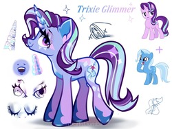 Size: 1280x960 | Tagged: safe, artist:rrd-artist, starlight glimmer, trixie, oc, oc:trixie glimmer, pony, unicorn, g4, crystal horn, female, fusion, horn, horseshoes, mare, simple background, trixie glimmer, white background