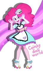 Size: 1190x2048 | Tagged: safe, artist:clarisse, pinkie pie, coinky-dink world, equestria girls, g4, my little pony equestria girls: summertime shorts, bow, clothes, cute, diapinkes, dress, female, open mouth, pixiv, roller skates, server pinkie pie, skates, solo
