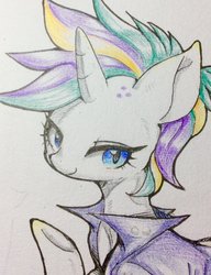 Size: 1362x1778 | Tagged: safe, artist:91o42, rarity, pony, unicorn, g4, it isn't the mane thing about you, alternate hairstyle, clothes, female, mare, punk, raripunk, smiling, traditional art, wingding eyes