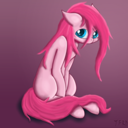 Size: 2048x2048 | Tagged: safe, artist:thefrrealdeal, pinkie pie, earth pony, pony, g4, female, gradient background, high res, missing cutie mark, pink, pinkamena diane pie, solo