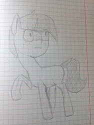 Size: 810x1080 | Tagged: safe, artist:vbronny, oc, oc only, pony, unicorn, female, graph paper, hooves, horn, mare, raised hoof, simple background, solo, traditional art, white background