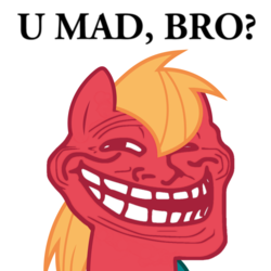 Size: 1200x1200 | Tagged: artist needed, safe, big macintosh, earth pony, pony, g4, dead meme, grin, male, meme, simple background, smiling, solo, text, troll, trollface, u mad, white background