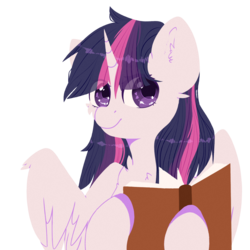 Size: 2000x2000 | Tagged: safe, artist:etoz, twilight sparkle, alicorn, pony, g4, book, cute, female, high res, horn, looking at you, mare, simple background, smiling, solo, transparent background, twilight sparkle (alicorn), wings