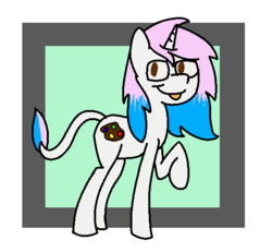 Size: 541x499 | Tagged: safe, artist:vbronny, oc, oc only, pony, unicorn, cutie mark, female, hooves, horn, looking at you, mare, raised hoof, solo, tongue out