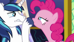 Size: 1280x720 | Tagged: safe, screencap, pinkie pie, shining armor, pony, g4, the one where pinkie pie knows, out of context