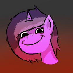 Size: 800x800 | Tagged: safe, artist:vbronny, oc, oc only, pony, unicorn, bust, female, gradient background, hooves, horn, mare, portrait, smiling, solo