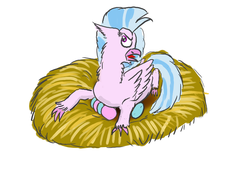 Size: 3543x2480 | Tagged: safe, artist:horsesplease, silverstream, pony, g4, angry, behaving like a chicken, brooding, egg, high res, irritated, nest, parent:silverstream, parents:gallstream, silverstream the hen