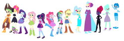 Size: 1024x345 | Tagged: safe, applejack, captain celaeno, fluttershy, glitter drops, pinkie pie, princess skystar, queen novo, rainbow dash, rarity, sci-twi, songbird serenade, spike, spike the regular dog, spring rain, tempest shadow, twilight sparkle, dog, equestria girls, g4, my little pony: the movie, equestria girls-ified, humane five, humane six, simple background, white background