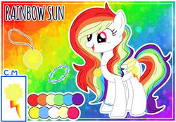 Size: 1024x709 | Tagged: safe, artist:crystalraimbow, oc, oc only, oc:rainbow sun, pegasus, pony, female, mare, reference sheet, solo, two toned wings