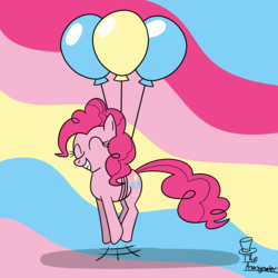 Size: 5000x5000 | Tagged: safe, artist:noidavaliable, pinkie pie, earth pony, pony, g4, abstract background, absurd resolution, balloon, female, floating, hopping, jumping, pronking, smiling, solo, then watch her balloons lift her up to the sky