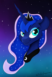 Size: 4880x7128 | Tagged: safe, artist:the-fox-experiment, princess luna, alicorn, pony, g4, absurd resolution, bust, cheek fluff, crown, female, fluffy, jewelry, mare, regalia, simple background, solo