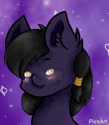 Size: 524x600 | Tagged: safe, artist:picsart, oc, oc:mir, pegasus, pony, animated, blushing, commission, ear fluff, eyebrow wiggle, eyebrows, female, gif, hair wrap, icon, mare, simple background, solo, ych result
