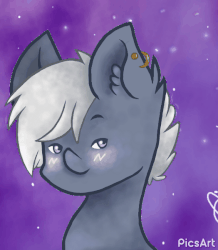 Size: 524x600 | Tagged: safe, artist:picsart, oc, oc:artemis, hippogriff, pegasus, pony, animated, blushing, commission, ear fluff, ear piercing, eyebrow wiggle, eyebrows, female, gif, gradient background, icon, mare, piercing, solo, ych result