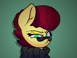 Size: 800x600 | Tagged: safe, artist:retro_hearts, oc, oc only, oc:aces high, earth pony, pony, clothes, female, glasses, mare, simple background, sunglasses, sweater, turtleneck