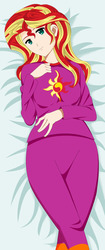 Size: 2445x5825 | Tagged: safe, artist:anonix123, sunset shimmer, equestria girls, g4, clothes, cutie mark on clothes, female, human coloration, looking at you, pajamas, solo