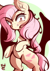 Size: 850x1200 | Tagged: dead source, safe, artist:tohupo, fluttershy, bat pony, pony, g4, bat ponified, female, flutterbat, licking, licking lips, mare, race swap, smiling, solo, tongue out