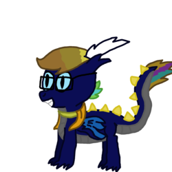 Size: 1600x1600 | Tagged: safe, artist:nightshadowmlp, oc, oc only, oc:dragon chick, dracony, hybrid, dragon wings, glasses, simple background, smiling, tail, transparent background, wings