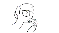 Size: 1280x720 | Tagged: safe, artist:vbronny, oc, oc only, earth pony, pony, animated, black and white, bust, food, gif, grayscale, hooves, ice cream, male, monochrome, portrait, profile, simple background, solo, stallion, white background