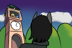 Size: 3000x2000 | Tagged: safe, artist:vbronny, oc, oc only, earth pony, pony, bell, clock, clock tower, clocktower, cloud, high res, male, solo, stallion, tree