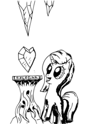 Size: 430x624 | Tagged: safe, artist:smt5015, princess amore, pony, g4, black and white, crystal heart, grayscale, ink drawing, monochrome, simple background, traditional art, white background
