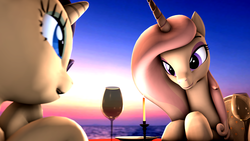 Size: 3840x2160 | Tagged: safe, artist:apexpredator923, fleur-de-lis, rarity, pony, g4, 3d, candle, glass, high res